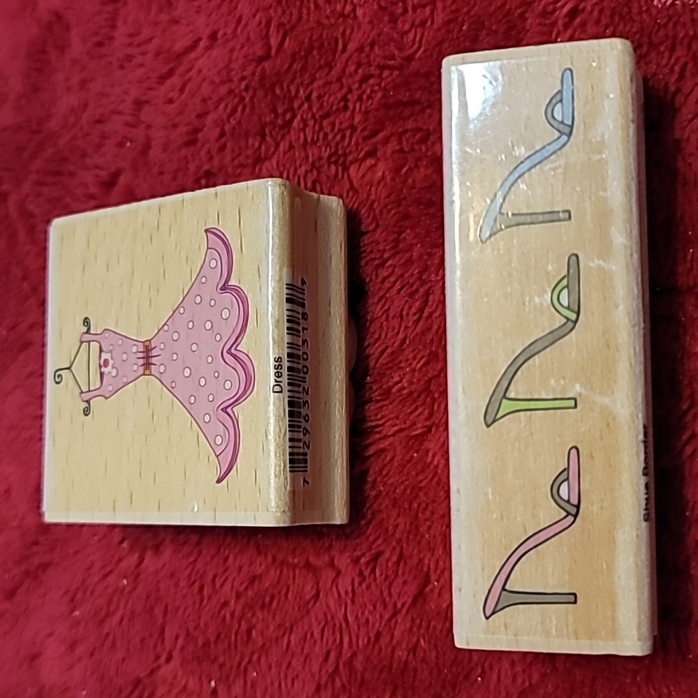Set Of 2 Decorative Wooden Stamp Ladies Clothing And Shoe